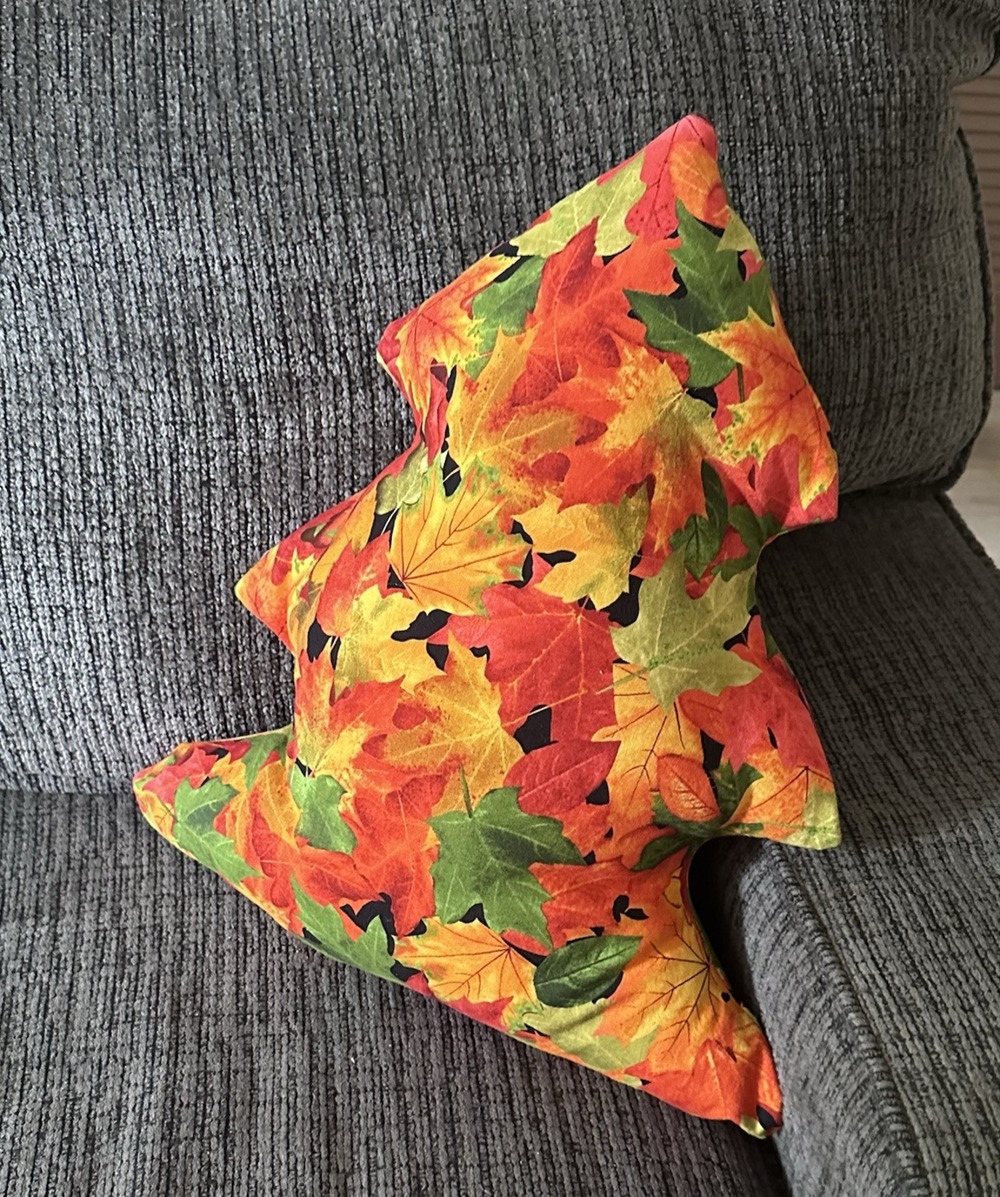 Handmade Tree Fall Accent Decor Pillow Orange Leaves 16"